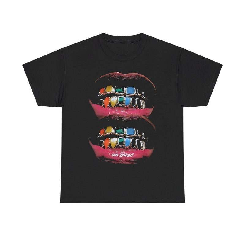 Vintage Iced Out Twin Grill Y2k 90s Hip-Hop Vibes Heavy Cotton Graphic T-Shirt Tshirt Shirt HipHop Rap Tee Casual Menswear Retro Top Streetwear Classic Comfy Day Oversized