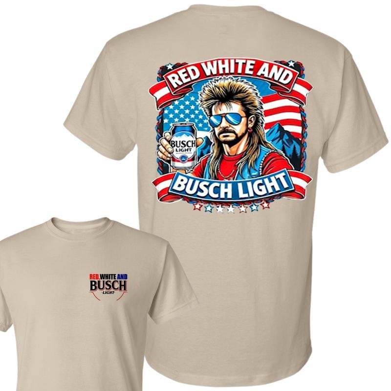 Busch Light -Beer- July 4th Busch Beer 2-sided Shirt | Merica, Forth of July, Red White and Blue, Joe Dirt, Casual Graphic Round Neck T-shirt for Summer, Fashion Top for Daily Wear, T shirt For Men And Women