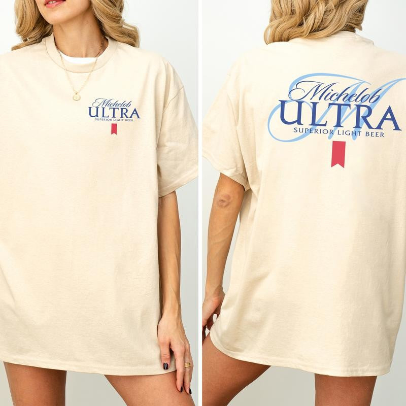 Vintage Michelob Ultra Shirt 2-Sided, Retro Light Beer Printed Tee, Drinking Shirt For Men, Soft Cotton Fabric T-shirt, Women's Top, Casual Womenswear