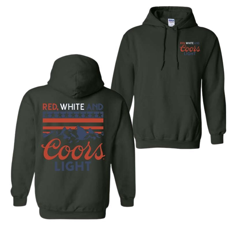 Coors Light Red, White, and Blue Design, Casual Wear Hoodie, Patriotic and Bold Style, Unisex Hoodie for Man and Women