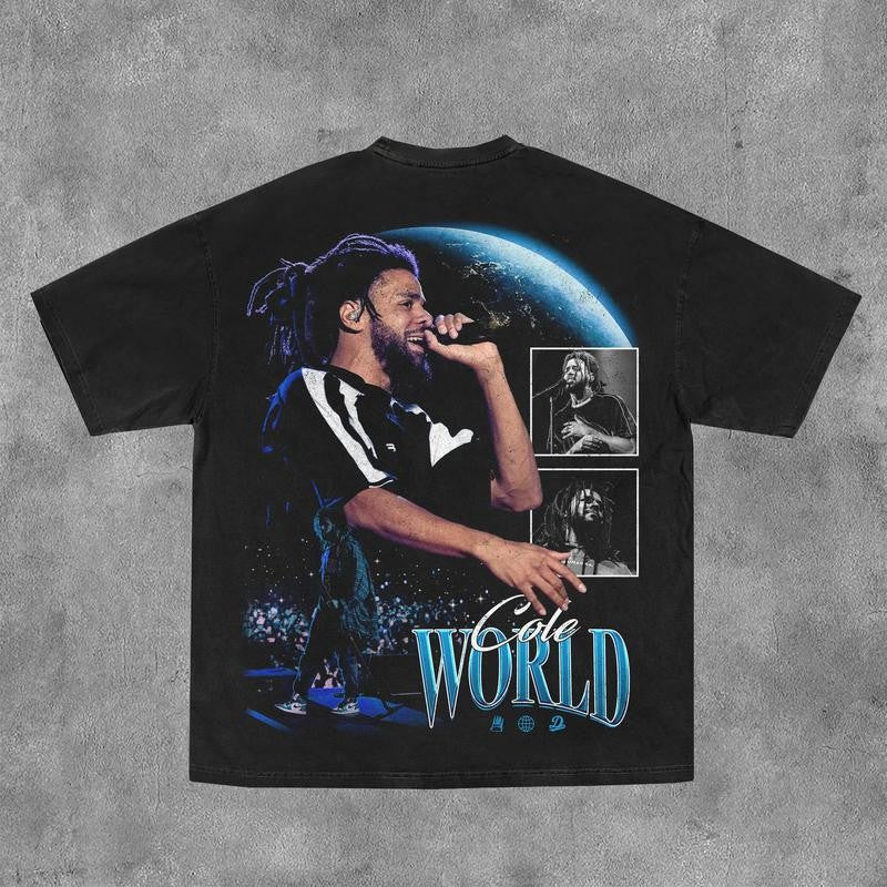 J. Cole Print Short Sleeve Graphic Unisex T-Shirt Menswear Top Man Tshirt Streetwear Shortsleeve Crewneck