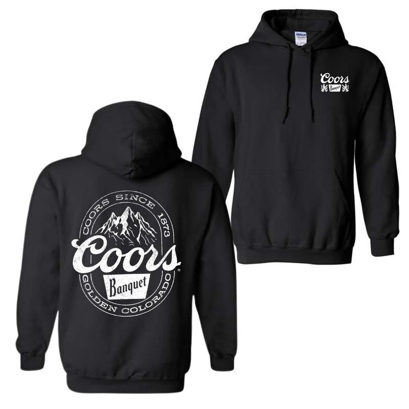 Coors Banquet Hoodie - Classic and Rugged Design with Retro Logo and Mountain Graphics, Unisex Hoodie