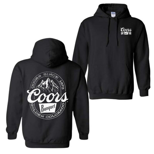 Coors Banquet Hoodie - Classic and Rugged Design with Retro Logo and Mountain Graphics, Unisex Hoodie