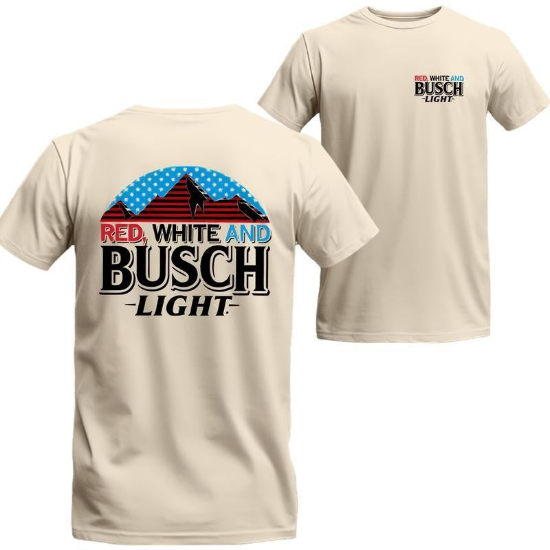 Busch Light, Beer, Red White And Busch Light 2-sides T-shirt,  For Men, For Women,  Casual Graphic Round Neck T-shirt for Summer, Fashion Top for Daily Wear