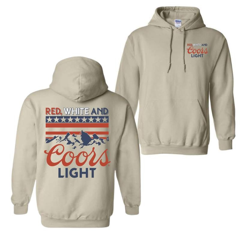 Coors Light Red, White, and Blue Design, Casual Wear Hoodie, Patriotic and Bold Style, Unisex Hoodie for Man and Women