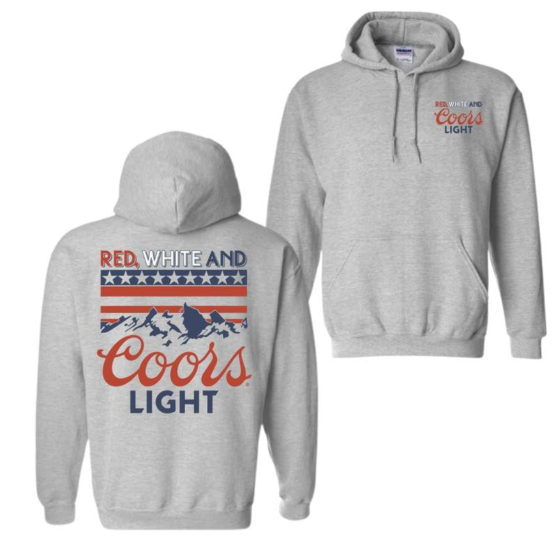 Coors Light Red, White, and Blue Design, Casual Wear Hoodie, Patriotic and Bold Style, Unisex Hoodie for Man and Women