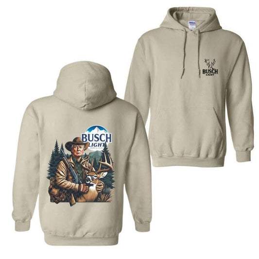 Busch Light Hunting Hoodie, Sweatshirt, T-shirt - Hunter with Deer Graphic Hoodie for Outdoor Enthusiasts, Perfect for Nature Lovers Menswear