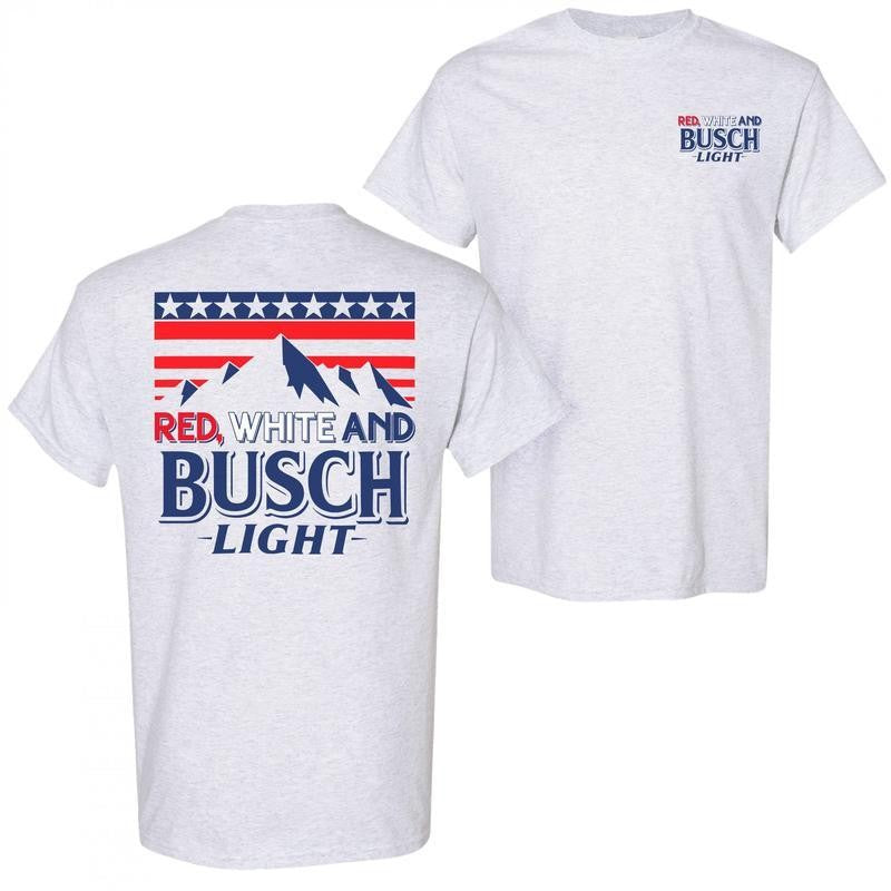 BUSCH LIGHT, BEER, Red, White And Busch Light 2 Sided T Shirt, Busch Light 4th Of July Sweatshirt, Busch Light Beer Tshirt, Casual Graphic Round Neck T-shirt for Summer, Fashion for Daily Wear