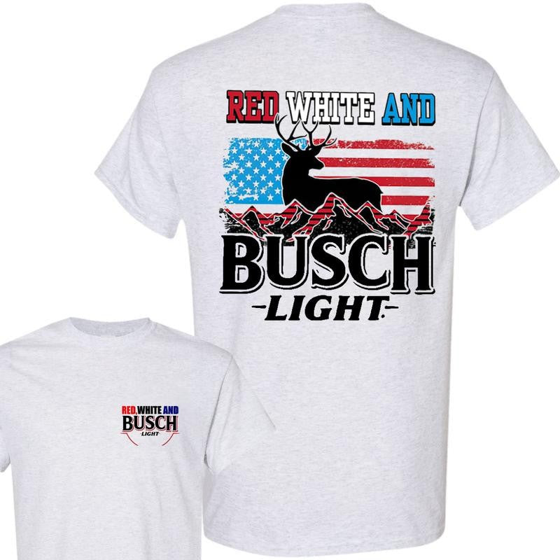 Busch Light -Beer- Red White And Busch Light 4th Of July 2-sided shirt, Beer Drinkers ,Casual Graphic Round Neck T-shirt for Summer, Fashion Top for Daily Wear, T shirt For Men And Women Menswear Underwear