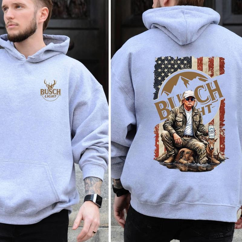 Busch Light, Trump Busch Light Hunting Outdoor Life 2 Sided Hoodie, Sweatshirt, T-shirt - Camo Hunting, Perfect for Outdoorsmen, Unisex for Men and For Women