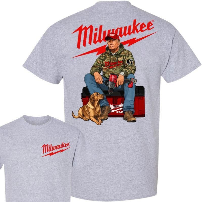 Milwaukee Trump Camo Unisex Cotton T-Shirt, Fuel Hand Drill Dog Hunt Shirt, Trump With Local Boy T-Shirt unisex