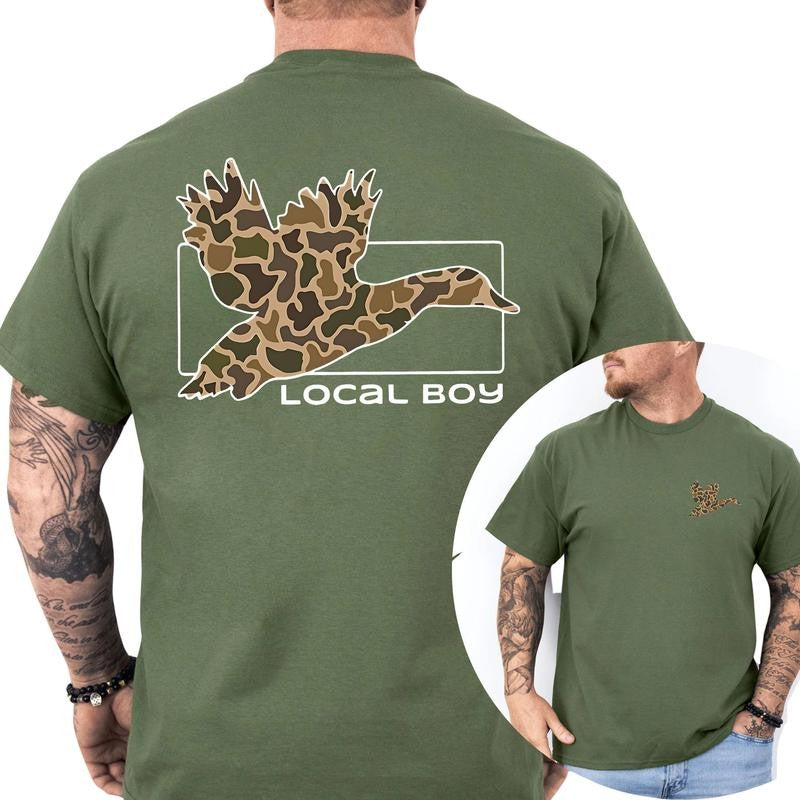 Camo Duck Hunting Shirt, Old School Camo T-Shirt Unisex 2 Sided, Casual Menswear, Classic Cotton Top, Soft Fabric Shortsleeve Shirt