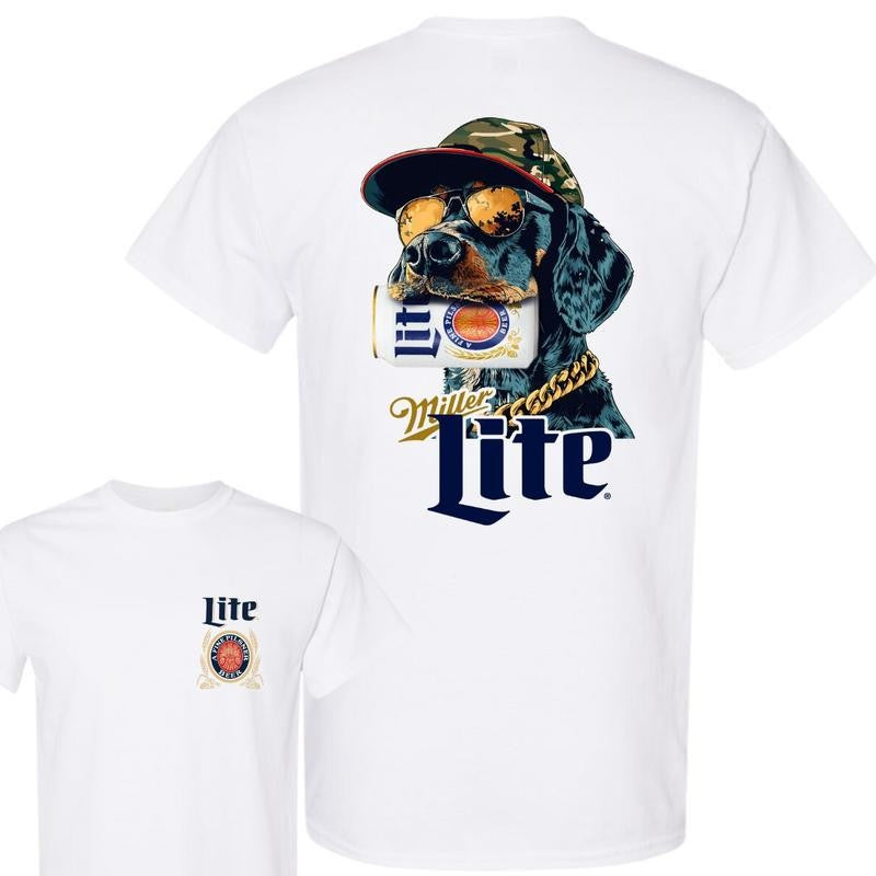 Miller Liter Coonhound Dog 2 Sided Unisex T-Shirt, Dog Hunting Shirt, Outdoors Funny Beer, Full Colors, For Men and Women