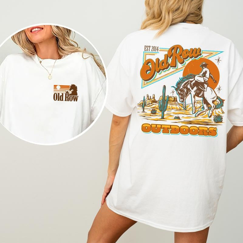 Old Row Outdoors Banquet Cowboy Graphic 2 Sided Shirt, Cowgirl Tshirt, Comfort Clothing, Cotton Fabric Tshirt, Printed Women's Top, Casual Womenswear