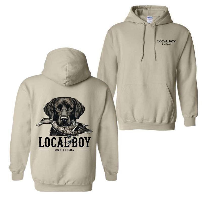 Local Boy Hoodie, Duck Hunting Dog Graphic, Outdoor Menswear Sweater, Wildlife Lover Apparel, Country Lifestyle Wear