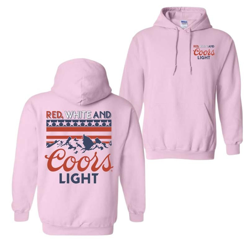 Coors Light Red, White, and Blue Design, Casual Wear Hoodie, Patriotic and Bold Style, Unisex Hoodie for Man and Women