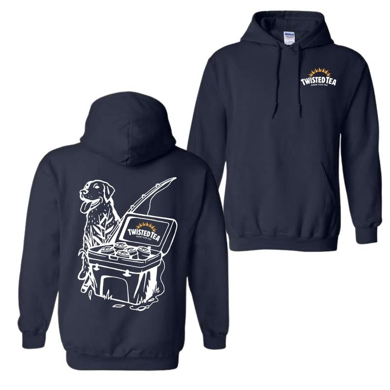 Twisted Tea Fishing Scene with Dog & Cooler 2 sided Hoodie and T-shirt, Unisex Hoodie