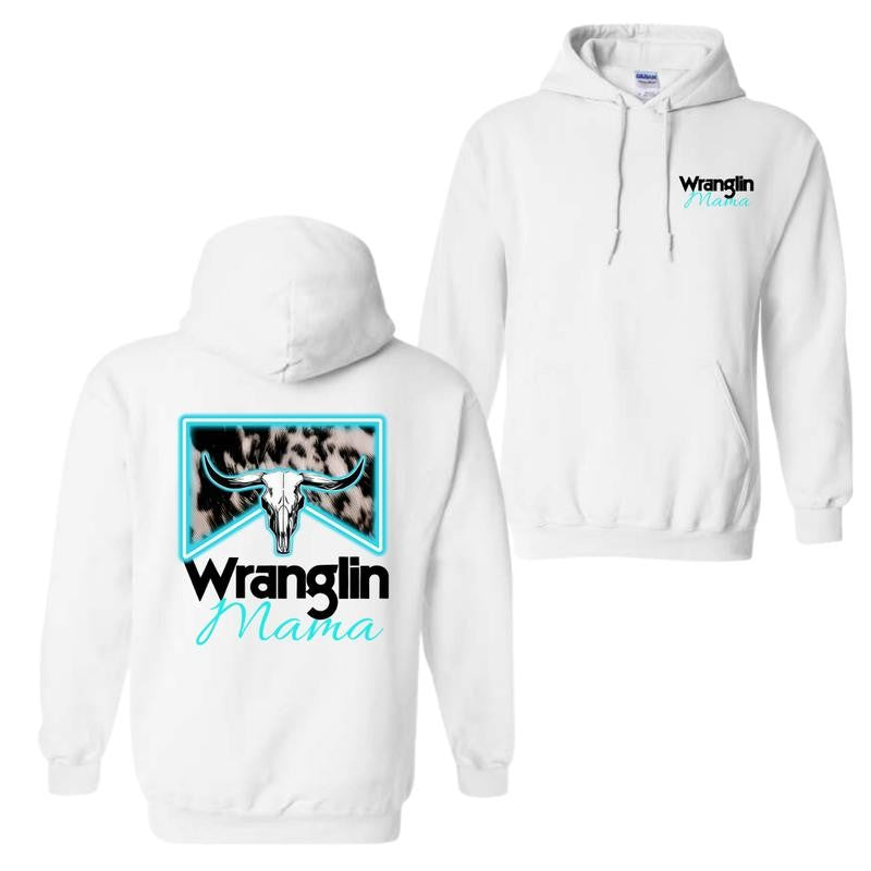 Wranglin' Mama Hoodie, Western-Inspired Graphic Hoodie, Trendy Ranch Life Hoodie, Stylish Western Apparel, Cozy and Comfortable Design