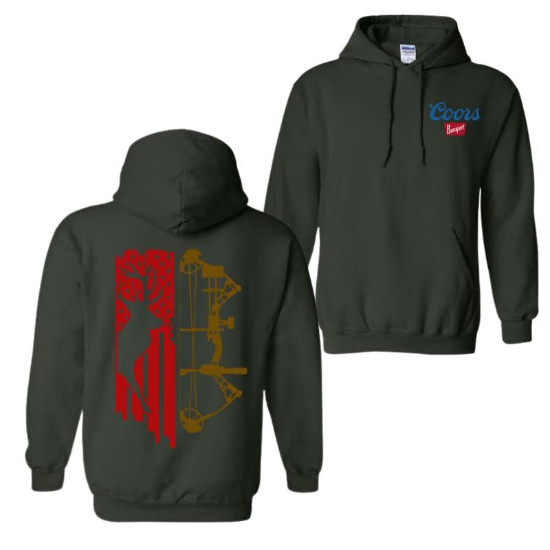 Coors Banquet Hoodie And T-Shirt, Patriotic Deer Hunting Hoodie, American Flag Archery Hoodie, Unisex Hoodie