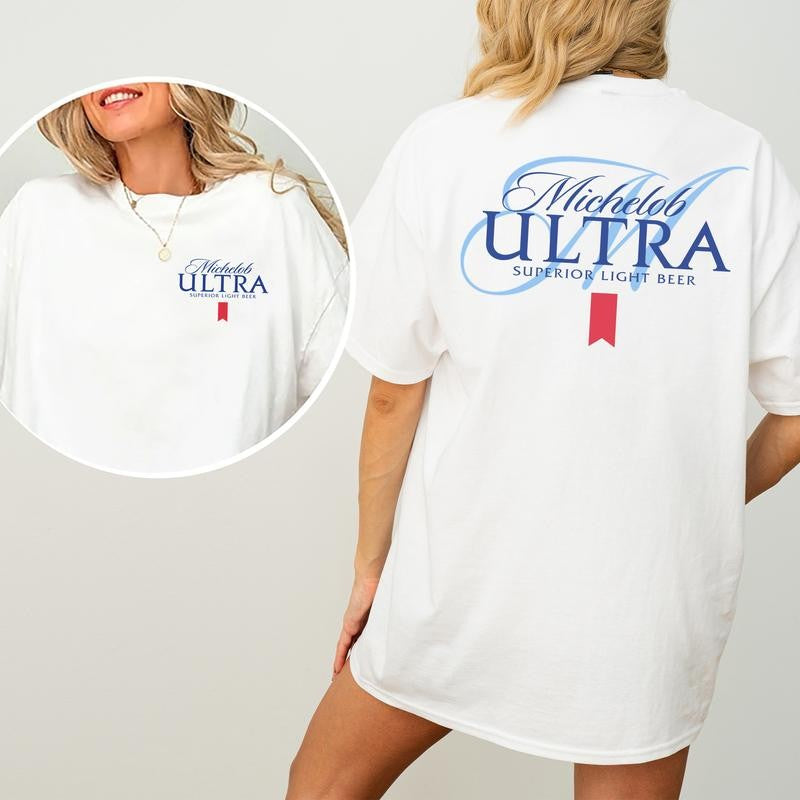 Vintage Michelob Ultra Shirt 2-Sided, Retro Light Beer Printed Tee, Drinking Shirt For Men, Soft Cotton Fabric T-shirt, Women's Top, Casual Womenswear