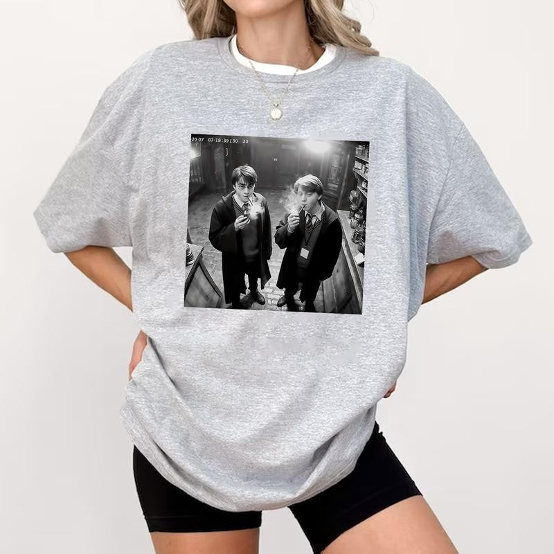 HP And Ron Sm00king Unisex Sweatshirt Hoodie Shirt Cotton Relaxed Fit, Hogwarts T-Shirt
