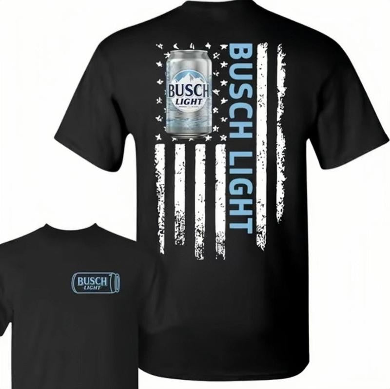 Busch Light 2 Sided Unisex Shirt, Logo Flag Shirt, Funny Cotton Tee, Full Colors, For Men, For Women Embroidered