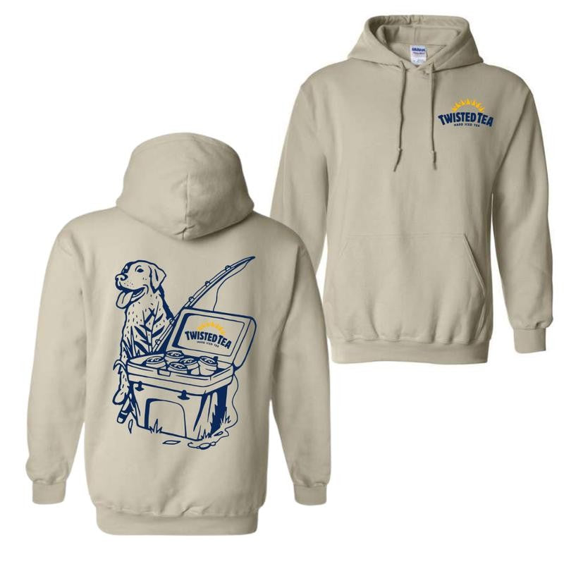 Twisted Tea Fishing Scene with Dog & Cooler 2 sided Hoodie and T-shirt, Unisex Hoodie
