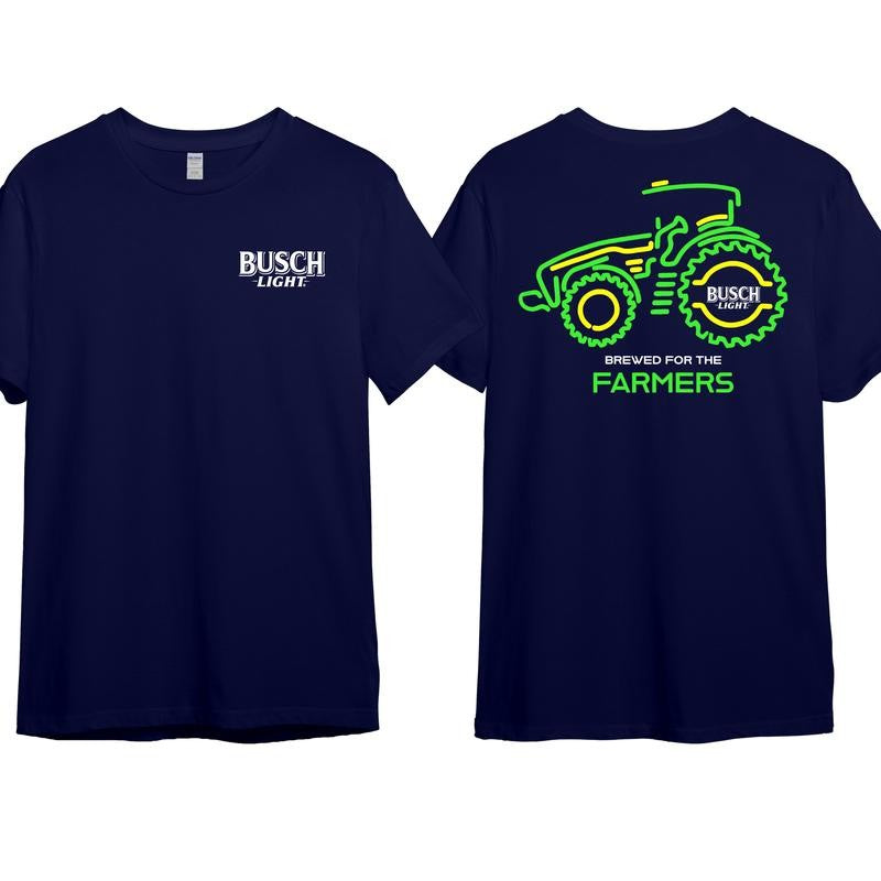 Busch Light Farmers Tractor 2-sided Hoodie Sweatshirt T-shirt Busch Tee, Unisex Cotton Crewneck Tee for Men or Women, Ideal Gift for Him or Her