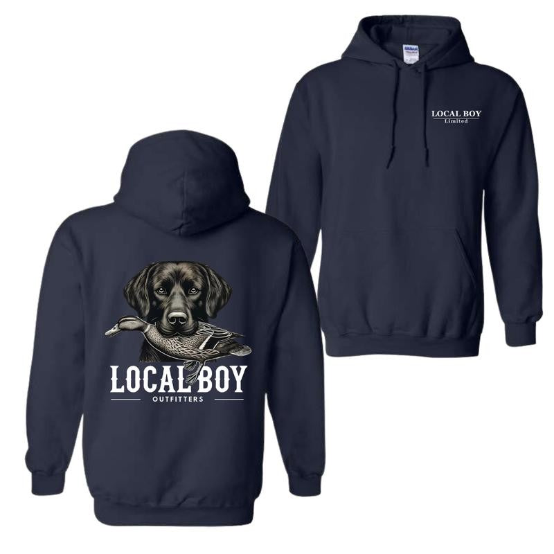 Local Boy Hoodie, Duck Hunting Dog Graphic, Outdoor Menswear Sweater, Wildlife Lover Apparel, Country Lifestyle Wear