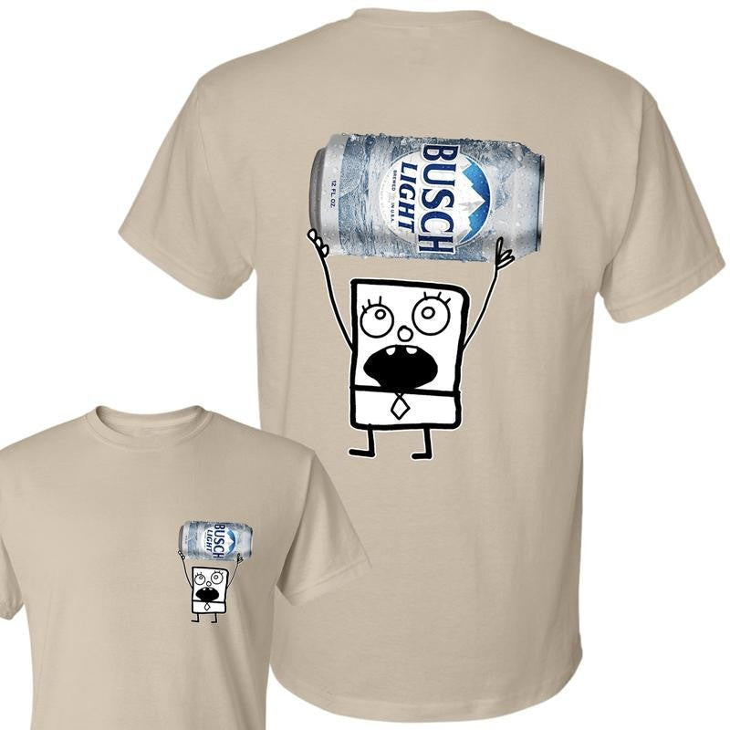 Doodlebob Bush Light Unisex T-shirt, Funny Bush 2 Sided Shirt, Casual Graphic Round Neck T-shirt for Summer, Beer Party Summer Shirt, Fashion Top for Daily Wear, T shirt For Men And Women