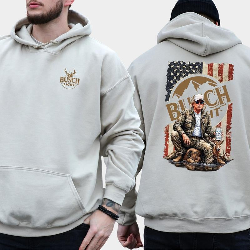 Busch Light, Trump Busch Light Hunting Outdoor Life 2 Sided Hoodie, Sweatshirt, T-shirt - Camo Hunting, Perfect for Outdoorsmen, Unisex for Men and For Women