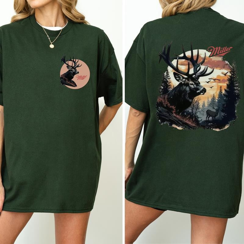 Vintage Miller High Life 2 Sided Shirt, Retro Hunting T-shirt, Deer Tshirt, Hunting Tee, Deer Hunting Season Shirt, Cotton Fabric Printed Womenswear
