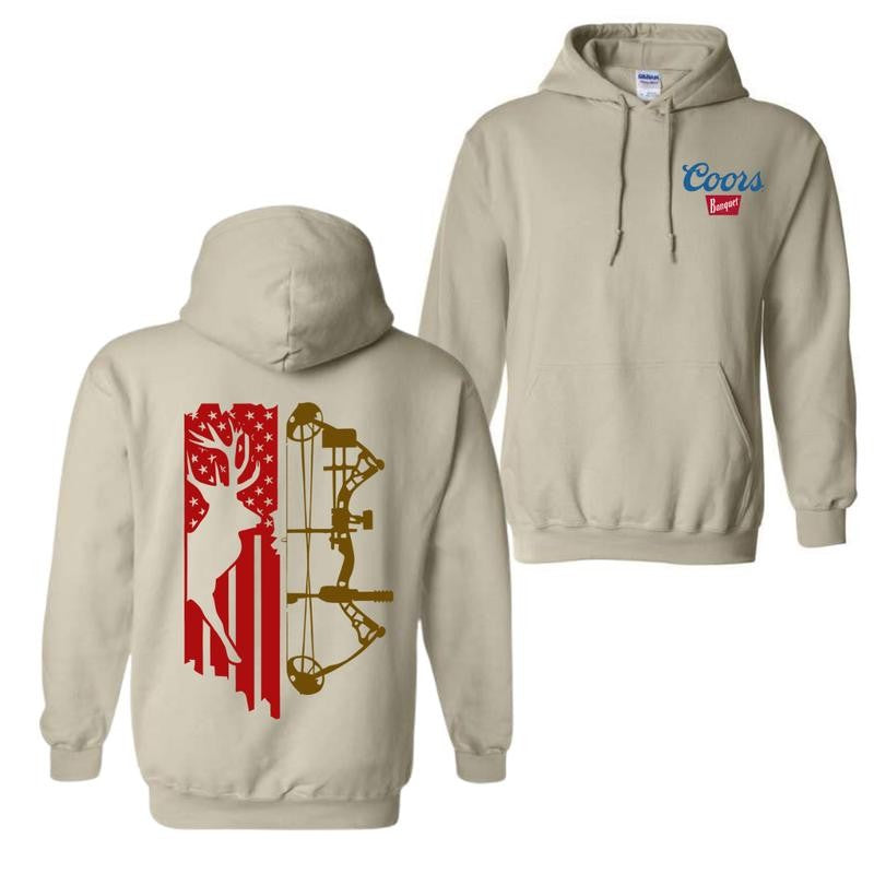 Coors Banquet Hoodie And T-Shirt, Patriotic Deer Hunting Hoodie, American Flag Archery Hoodie, Unisex Hoodie