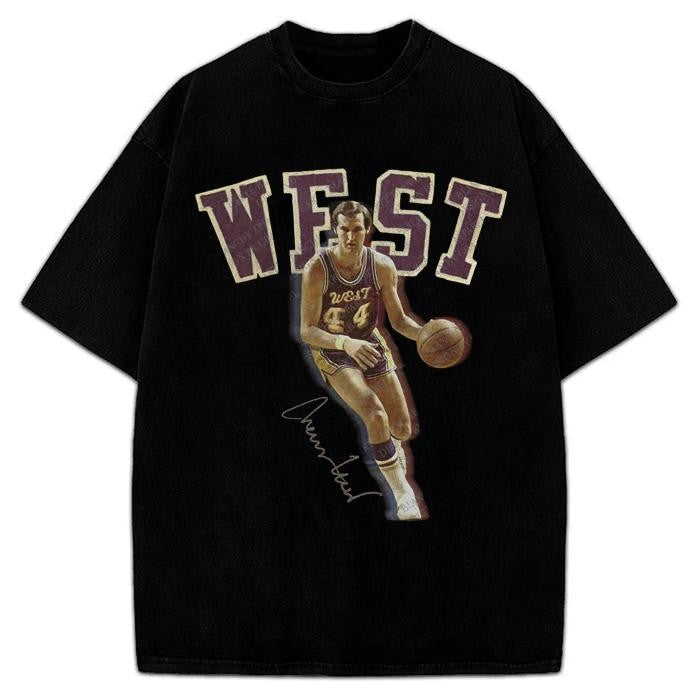 Jerry West Tribute T-Shirt The Logo Basketball Custom Fan Made Art Vintage Design Graphic Tee