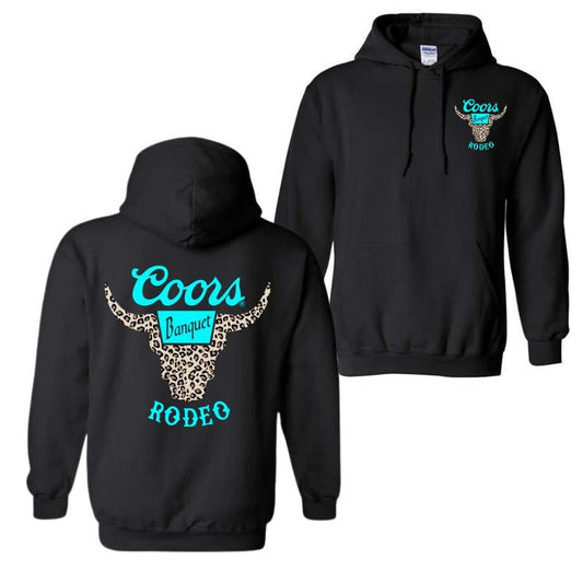 Coors Banquet Rodeo Horns Leopart Hoodie And T-shirt, Trendy Apparel For Men And Women, Casual Yet Stylish Attire, Size Inclusivity For All