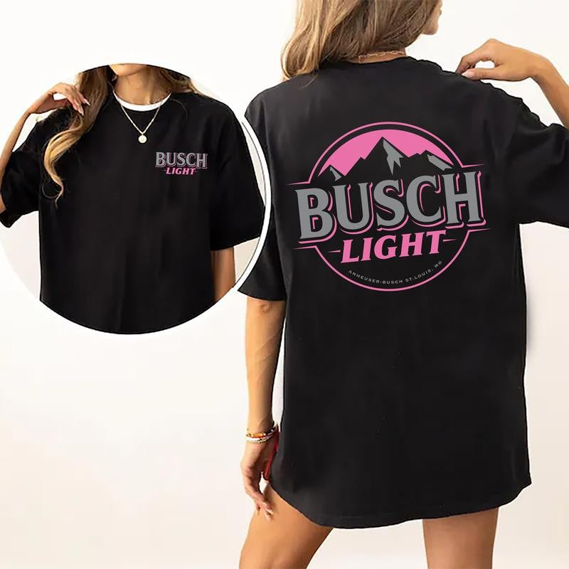 Women's Busch Light Shirt 2-Sided, Pink Logo Busch Light Tee, Summer Drink Graphic Printed Tshirt, Drink Tee for Girls, Drinking T-shirt, Soft Cotton Fabric T-shirt, Women's Top, Casual Womenswear