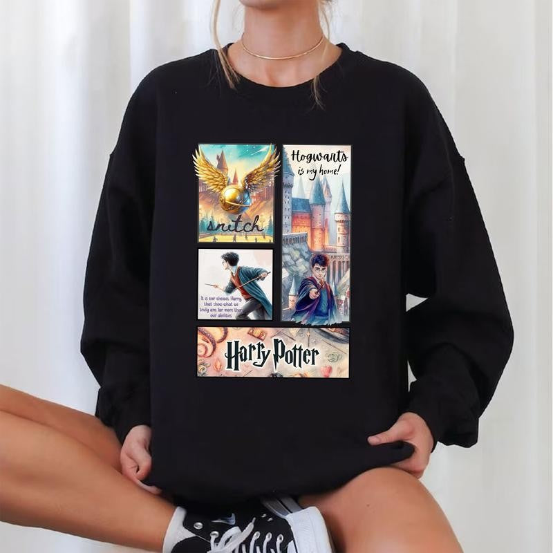HP Hogwarts Is My Home Unisex Sweatshirt Hoodie Shirt Cotton Relaxed Fit, Hogwarts T-Shirt, Harry Tee