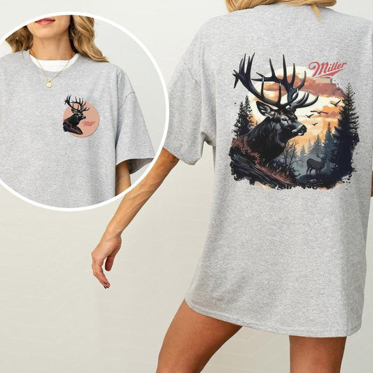 Vintage Miller High Life 2 Sided Shirt, Retro Hunting T-shirt, Deer Tshirt, Hunting Tee, Deer Hunting Season Shirt, Cotton Fabric Printed Womenswear