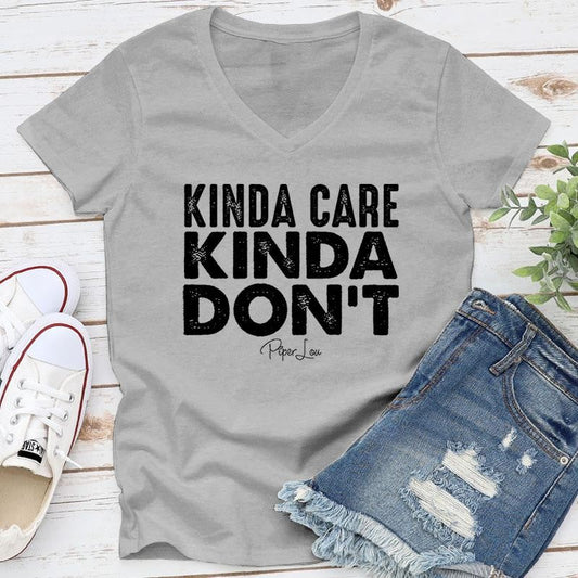 Kinda Care Kinda Don't Apparel, Proudly Printed In The USA, Tee / Tank / V Neck Gray / White / Blue / Hot Pink / Orange, #sassy #cute #blackprint