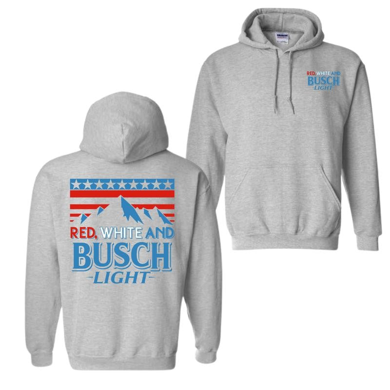 Red White And Busch Light V2 Cotton 2 sided Hoodie and T-shirt, Unisex Hoodie For Men and Women
