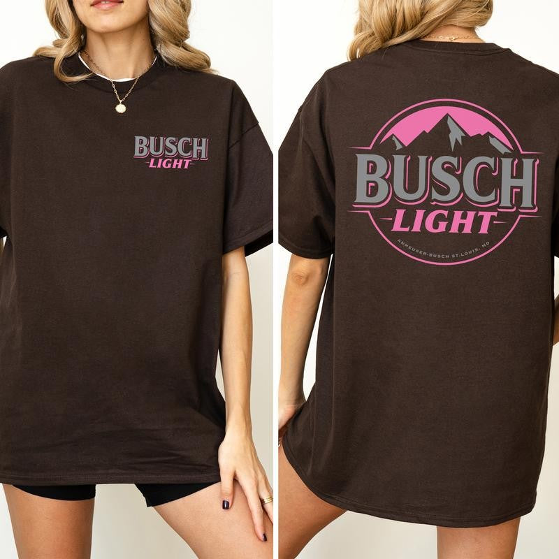 Women's Busch Light Shirt 2-Sided, Pink Logo Busch Light Tee, Summer Drink Graphic Printed Tshirt, Drink Tee for Girls, Drinking T-shirt, Soft Cotton Fabric T-shirt, Women's Top, Casual Womenswear