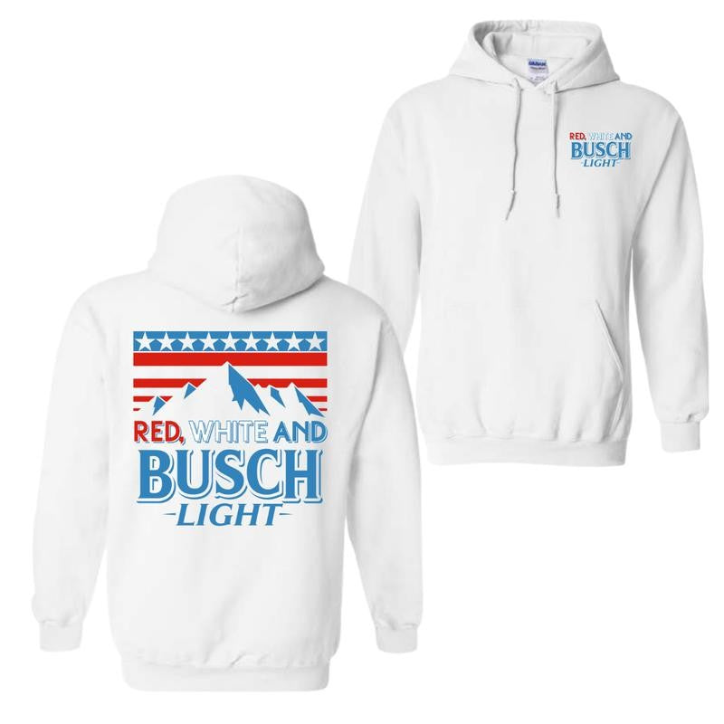 Red White And Busch Light V2 Cotton 2 sided Hoodie and T-shirt, Unisex Hoodie For Men and Women