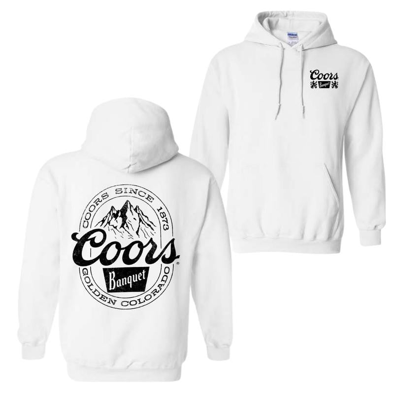 Coors Banquet Hoodie - Classic and Rugged Design with Retro Logo and Mountain Graphics, Unisex Hoodie