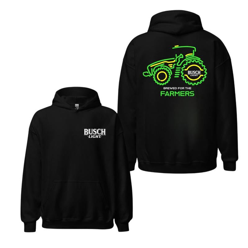 Busch Light Farmers Tractor 2-sided Hoodie Sweatshirt T-shirt Busch Tee, Unisex Cotton Crewneck Tee for Men or Women, Ideal Gift for Him or Her