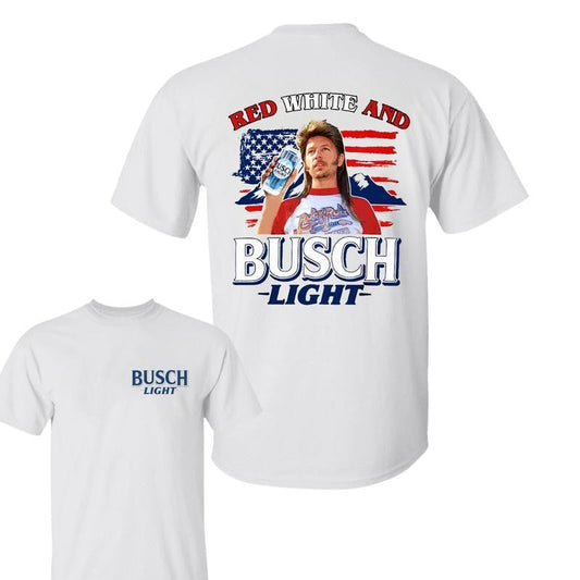 BUSCH LIGHT 2 sides Joe Dirt Red White and Busch Light Shirt, Joe Dirt Merica July 4th Shirt, Casual Graphic Round Neck T-shirt for Summer, Fashion Top for Daily Wear