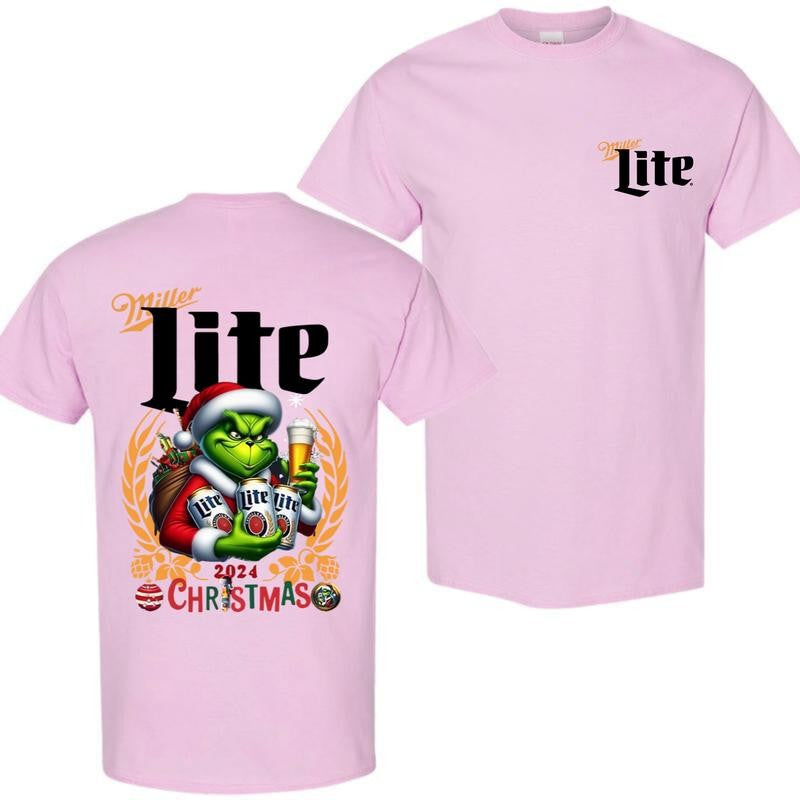 Miller Lite Christmas 2024 Grin With Beer 2 Siders T-shirt, Miller Lite Christmas Shirt, Perfect For Beer Lovers, Casual Graphic Dog T-shirt, Unisex T-shirt for Men and For Women
