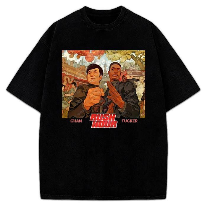 Rush Hour T-Shirt Jackie Chan Chris Tucker Classic Movie Graphic Tee Crewneck Cotton