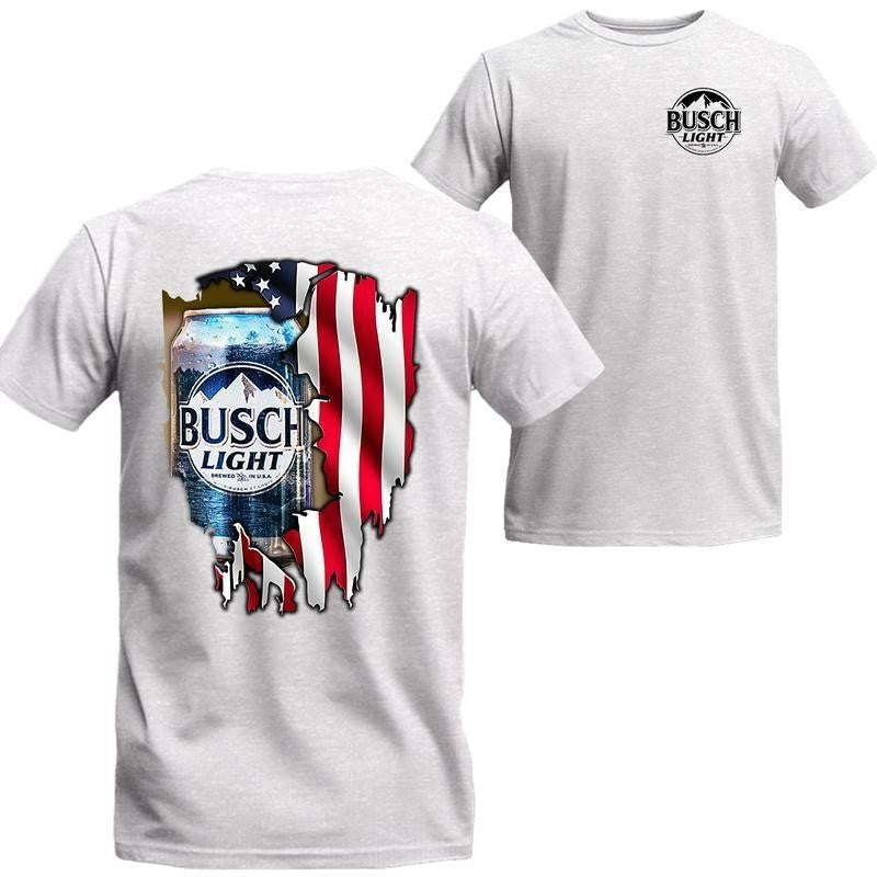 [Sale Up To 21%] Busch Light American Flag T-Shirt - Patriotic Beer Graphic Tee, Perfect for USA Beer Fans, Casual and Event Wear Cotton Menswear