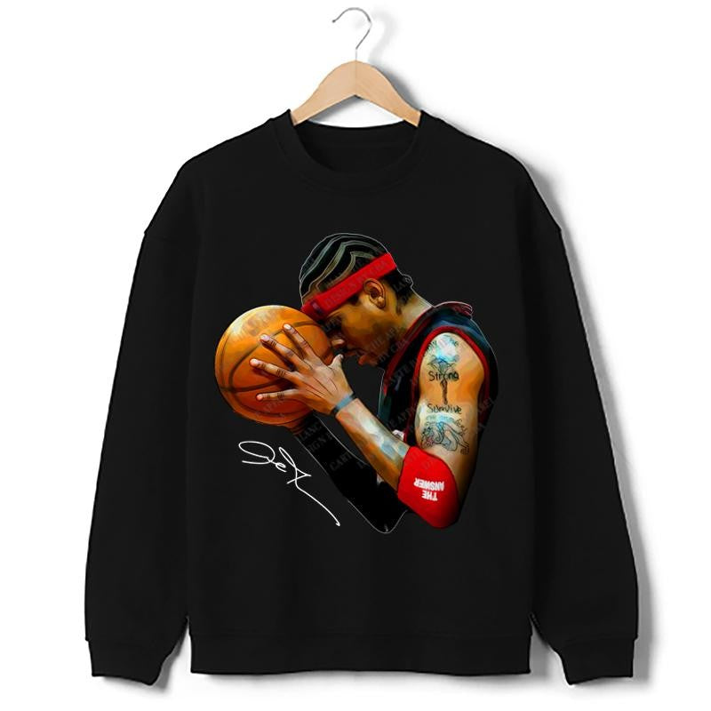 Allen Iverson The Answer Sixers 90's Basketball Vintage Streetwear Style T-Shirt Crewneck Cotton Menswear Top