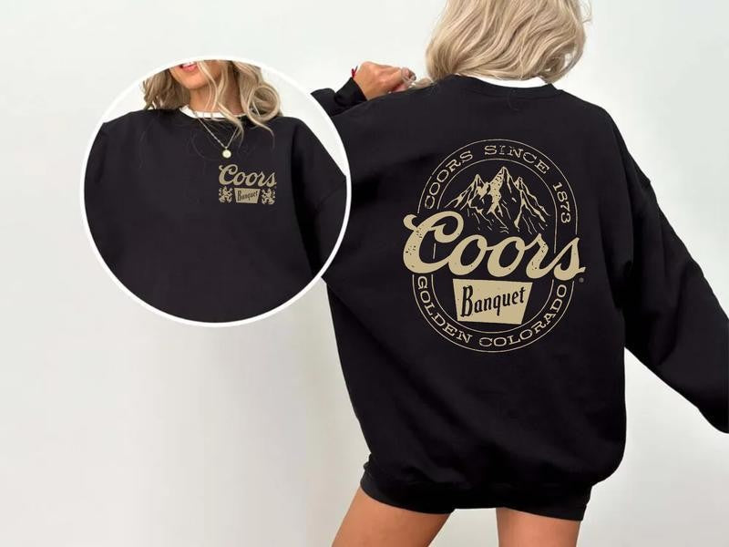 [ Sale Up To 65% ] Coors Banquet 2 Sided Hoodies Sweater T-Shirt Full Color, Classic Design Featuring Retro Coors Mountain Graphic Sweatshirt, Perfect for Beer Lover Gift